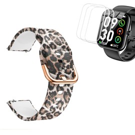 Tznzxm IDW25 Smart Watch Bands, IDW25 Screen Protector,New Brown leopard-print Replacement Adjustable Soft Silicone Wristband Straps For BOOOMIC/SENBONO/Mikego/KALINCO/Motivaris IDW25 1.83"