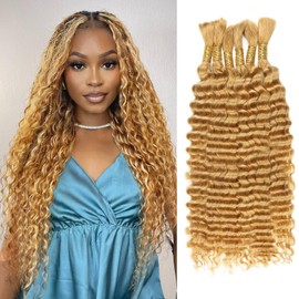 Blonde Human Hair Extensions for Boho Braids Human Hair 150g 18Inch No Weft Deep Wave Bulk Human Hair 6 Bundles/Pack 27#
