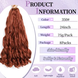 Locescsoc 24 Inch French Curls Braiding Hair 8 Packs Spanish Curly Braids Pre Stretched Loose Wave Soft French Curl Synthetic Braiding Hair Extensions for Women (350#, 24 Inch (Pack of 8))