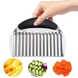 Ulifebetter 1 Pack Crinkle Cutter for Veggies, Stainless Steel French Fries Cutters Waffle Fry Cutter for Potatoes Crinkle Knife Wavy Chopper for Veggies (6.1x4.7in)