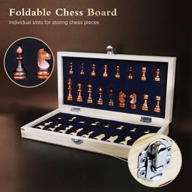 Wooden Chess Game for Adults, OOCOME Portable Chess Board Foldable Magnetic Chess Game Board Game for Children Beginners Travel Chess Set with Portable Storage Board, 2 Players