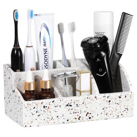 Luxspire Bathroom Counter Organizer, Toothbrush Holder for Bathroom 5 Slot, Large Bathroom Countertop Organizer Storage Bathroom Accessories for Toothbrush Toothpaste, Terrazzo