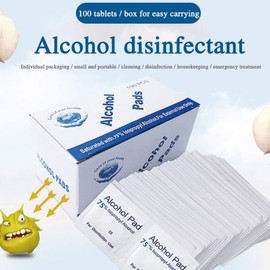 Box of 100pc of Alcohol Pads Alcohol Wipes Pads 75% Ethyl Antibacterial Prep Swabs Cleaning Wipe 6 x3 cm