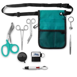 ASA Techmed Nurse Fanny Pack with Trauma Shears & Accessories – Medical Utility Belt with Nursing Supplies Including Tweezers, Bandage Scissors, CPR Face Shield, Measuring Tape - Turquoise