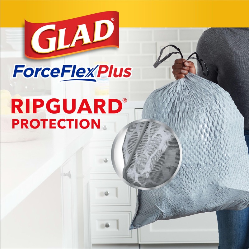 Glad Tall Kitchen Trash Bags ForceFlex Plus With Clorox, 13