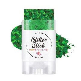 Green Body Hair Face Glitter Stick with Star Sequins, St Patricks Day Accessories Mermaid Glitter Face Sparkle Glitter Gel Softball Baseball Mardi Gras Festival Chunky Makeup