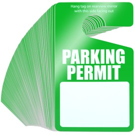 100 Pack Parking Permit Hang Tags Plastic Parking Placards PVC Hang Tag 3 x 5 Inch for Car Rear View Mirror (Green)