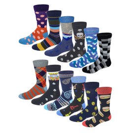 12 Pairs / 6 Pairs Colorful Fashion Design Dress socks 10-13 (12 Pairs Assorted Fancy Design)