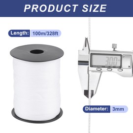 sourcing map 3mm Polypropylene Rope Braided Ropes, 100m Nylon Rope Hollow Utility Cord for Clothesline, Camping, Hiking, Outdoor, Beige White