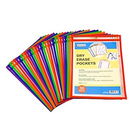 Artimiki Reusable Dry Erase Pocket Sleeves, Protective Case Multicolor Organizer 10x13" Ticket Holders, Clear Plastic Sheet Protectors, Teacher School Supplies-30 Pack