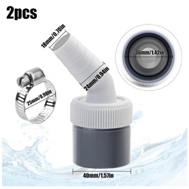 Jiavlyx Pack of 2 Drain Adapters Outlet, Dishwasher and Washing Machine Drain Adapter, with Outlet for Pipe Diameter 40 mm and Input Diameter 18-24 mm, with Hose Clamp, for Washing Machine, Dishwasher