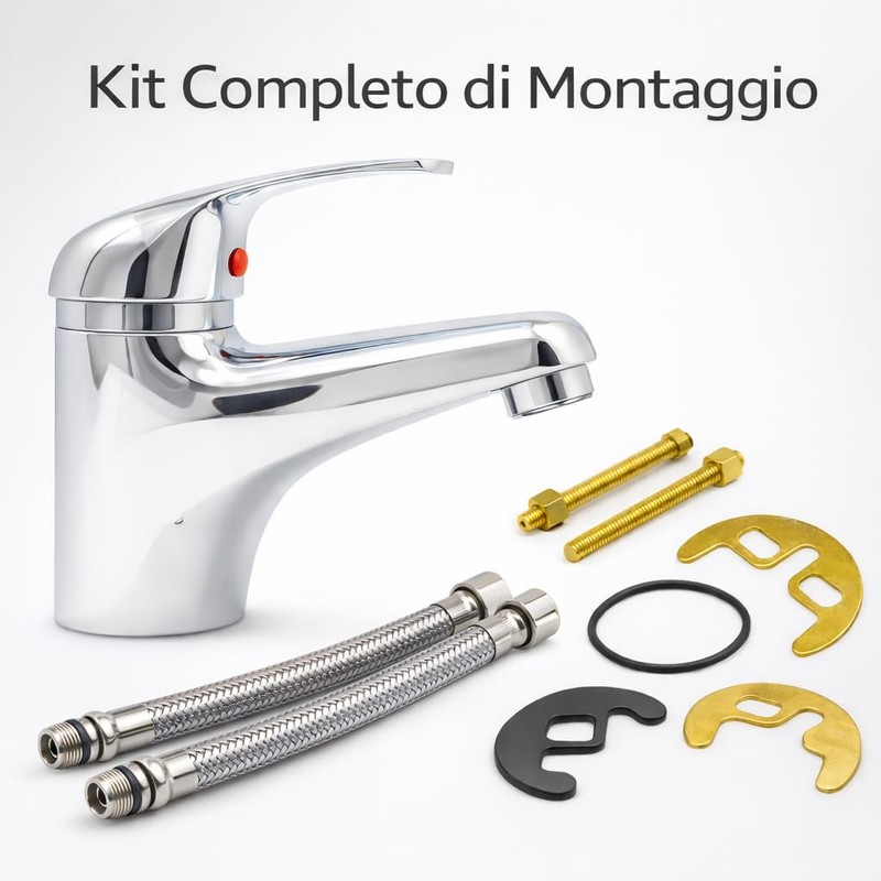 Rubinetto Miscelatore per Lavabo con Finitura Cromata Brillante | Kit