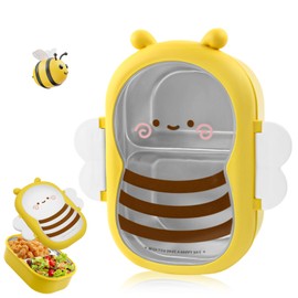 DGMI Stainless Steel Lunch Box for Children and Adults, Cartoon Bee Lunch Box with 2 Compartments, Breakfast Box, Leak-Proof Lunch Box, Dishwasher Safe Bento Box for Picnic, Work, Travel