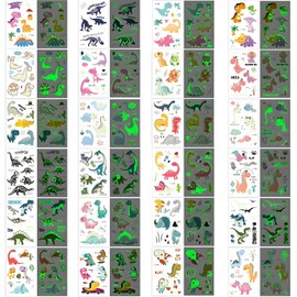 ZHIGOU 24 Sheets - Glow In The Dark Dinosaur Temporary Tattoos For Birthday Party Boys Girls, Dinosaur Birthday Party Favors Decorations