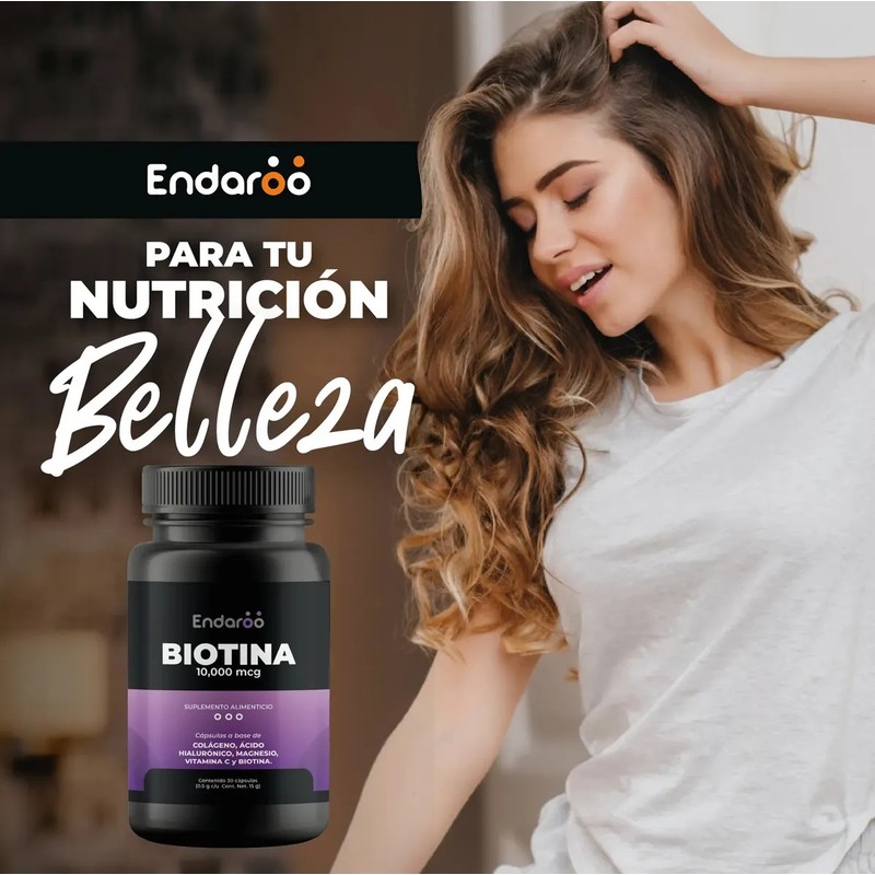 Biotina 10,000 Mcg Con Colágeno, Ácido Hialurónico, Magnesio 30 Cápsulas