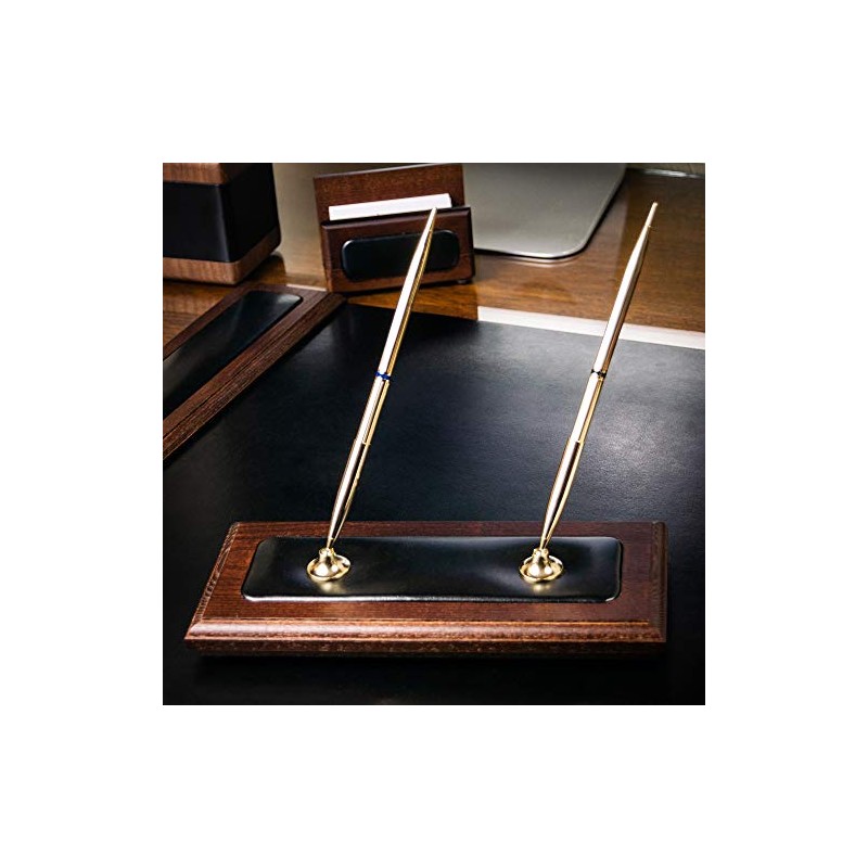 DACASSO Walnut & Leather Double Pen Holder - Luxury Pen