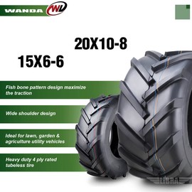 WANDA Set 4 15X6-6 & 20X10-8 Lawn Mower Agriculture Farm Tractor Tires Super Lug 4 Ply-13078/13071
