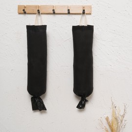 HSOFTIFY 100% Linen Plastic Bag Holder 2 Pcs with Hanging Loop, Black