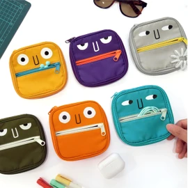 SMILER Pouch Monster Storage Pouch, Cosmetics, Gadget Pouch, Small Size, Makeup Pouch, Cute, Small, Women's, Men's, Small Items, Hygiene Supplies, gray