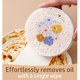 Flower-Shaped Wood Pulp Sponge Scrubber, sponges Kitchen– Dual-Sided Natural Dish Sponge,sponges for Dishes, Eco-Friendly, Quick-Drying, Gentle on Non-Stick Pans (9.3×1.8cm) (12pcs)