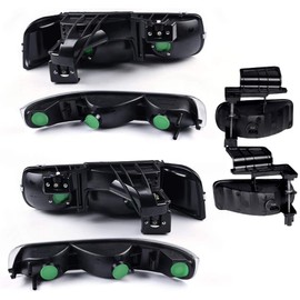 G-PLUS Headlights & Fog Lights Compatible With 1999-2002/Chevy Silverado 1500/2500 2000-2006/Suburban Tahoe 1500 2500 Headlamps & Fog Lamps 6pcs (Black Housing Amber Reflector),faros delanteros