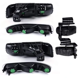 G-PLUS Headlights & Fog Lights Compatible With 1999-2002/Chevy Silverado 1500/2500 2000-2006/Suburban Tahoe 1500 2500 Headlamps & Fog Lamps 6pcs (Black Housing Amber Reflector),faros delanteros