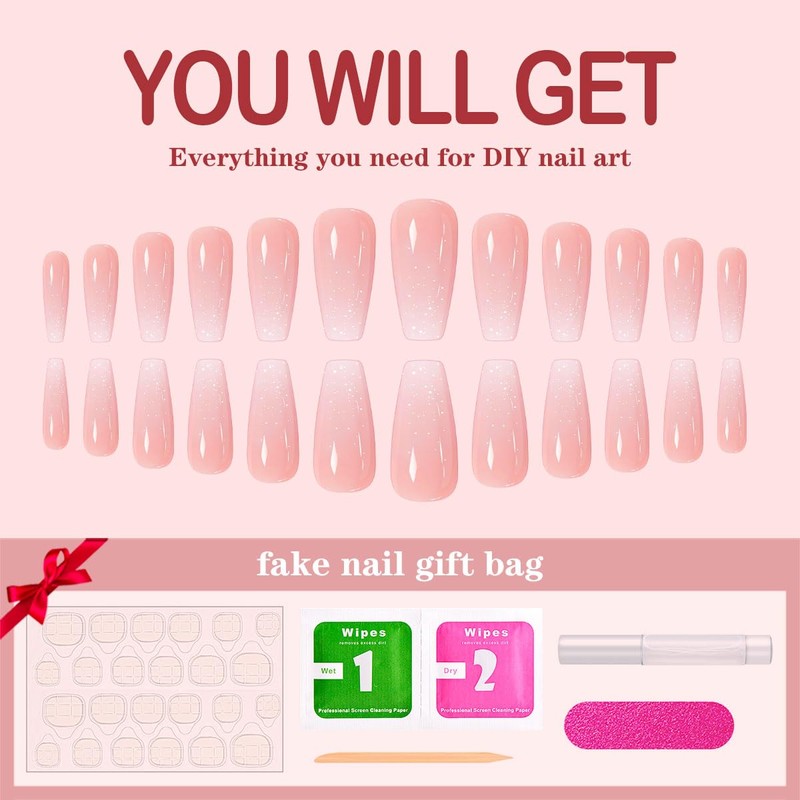 Yivaiks Bling Coffin Press on Nails Medium Fake Nails Tips