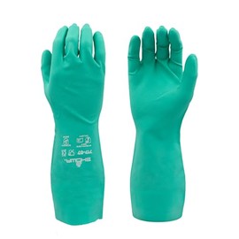 Showa 717 - Guante de nitrilo sin forro, talla grande (12 pares), Resistente a los químicos, Verde claro, X-large