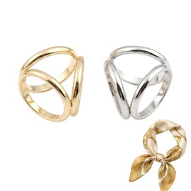 Pack of 2 Gold Silver 3 Rings Scarf Buckle 1.9 cm Inner Diameter Elegant Silk Scarf Ring Closure Clothing Wrap Holder Neckerchief Accessories for Women Girls