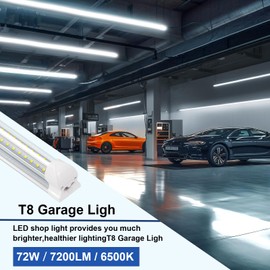 SZSKYING (10 Pack 8FT LED Shop Light,72W 7200LM 6500K,T8 LED Light Fixtrue Daylight White,High Output Clear Cover Integrated,Linkable 8 LED V Shape,8 Foot LED Shop Lights for Garage Basement.