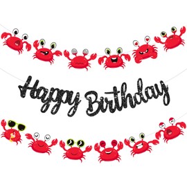 Crab Happy Birthday Banners 3Pcs Crab Birthday Party Decorations Crab Theme Banners Decorations for Party Sea Animals Ocean Baby Shower Supplies