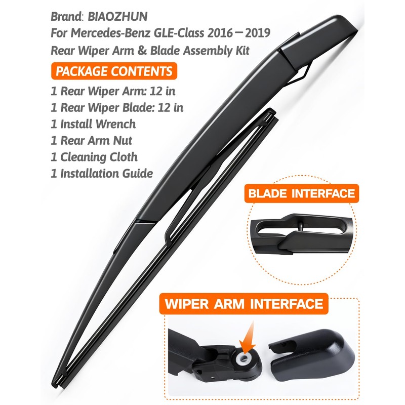 Rear Wiper Arm Blade Assembly, Replacement for Mercedes-Benz GLE-Class 2016–2019