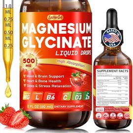 Magnesium Glycinate Liquid Drops 500mg – High Absorption with Vitamin B6, D3, C, Zinc – Supports Mood, Sleep, Heart & Bone Health – Vegan, Non-GMO, Gl
