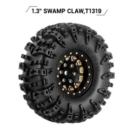 INJORA 1.3 Beadlock Tyre Set S5 Swamp Claw Terrain Rims Tyres 70 x 27 mm for TRX4M SCX24 1/18 1/24 RC Crawler Car, Black Gold