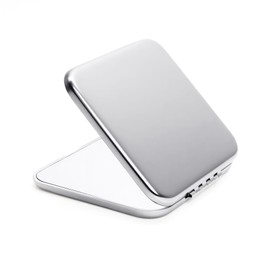 Compact Mirror for Purse, Metal Square Shell, Double-Sided 1X/2X Magnifying, Portable Travel Makeup Mirror, Mini Pocket Mirror, Sliver, 1 Pack