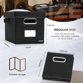 7-inch Vinyl Record Storage Box Set of 2 - Album Storage Holds 120+ Single Records, Decorative LP Storage Organizer Crate with Lid, Sturdy Moving Boxes for Vinyl, Easy to Carry and Organize Your Album