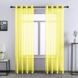 Yellow Curtains 84 Inch Length for Girls Bedroom - Set of 2 Panels Grommet Window Sheer Voile Drapes for Kids Living Room,W 52 x L 84 Inches Long,Vibrant Yellow
