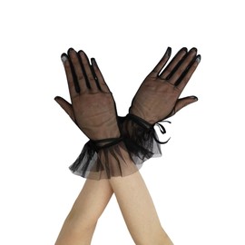 Goiruiya Women's Ruffles Tea Party Mesh Tulle Gloves Christmas Evening Short Gloves Wedding Party Accessory Red