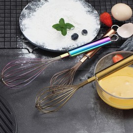 Berglander Colorful Whisk Pack of 3 Stainless Steel 8" Gold Whisks for Cooking, 10" Rose Gold Whisk, 12" Rainbow Whisk, Wire Whisk Set Kitchen Wisk (Colorful)