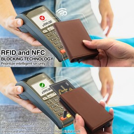 Meafeng Mens Wallets, Magnetic Closure Card Wallet, Pop Up RFID Card Holder Wallet, Small Minimalist Wallets Credit Card Holders for Men, Slim Leather Wallets with Coin Pocket (Brown)
