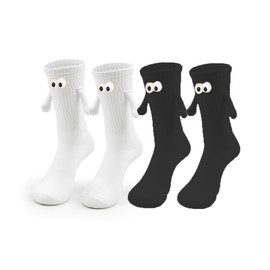 OMGAME Funny Hand Holding Socks for Boyfriend, Couples, and Best Friends - Unique Gift Idea (White&Black)