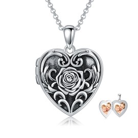 enjoylifecreative Rose Flower Locket Necklace That Holds Pictures 925 Sterling Silver Vintage Flower Heart Photo Locket Necklace Rose Pendant Jewellery Gifts for Women