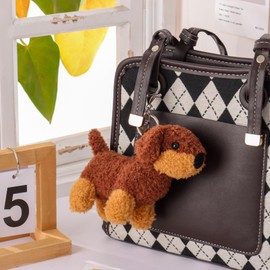 Apricot Lamb Velvet Dachshund Dog Cute Keychain, Soft Stuffed Plush Keychain Toys for Kids’ Backpack, Purse, 5.6 Inches