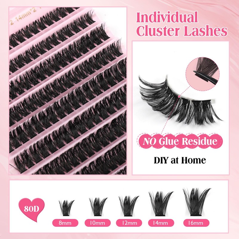 Sixstarhair Individual Lashes 80D DIY Eyelash Extensions Volume Cluster Lashes