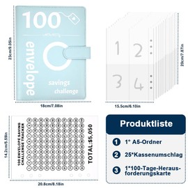 Tyafzzn Money Saving Budget Planner, Savings Book for Money Challenge, Savings Book for Money, 100 Envelopes, Money Saving Challenge Binder for Couples, Offices, Home, School