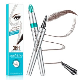 Eyebrow Pencil with 4 Tips, Micro Head, Liquid Eyebrow Microblading Pen, Eyebrow Pencil, Micro 4 Point Eyebrow Pencil, Long-Lasting, Waterproof, Natural (#2 Dark Brown)