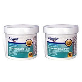 Equate - Pack de 2 almohadillas de limpieza higiénicas, almohadillas medicinales hemorroidales, 100 almohadillas cada una