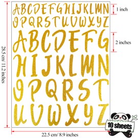 Waynoda Glitter Letter Stickers 520 Pieces 10 Sheets Alphabet Stickers Self Adhesive Stick on Letters Capital Alphabet Sticker Letter(Gold and Silver,1Inch,2Inch)