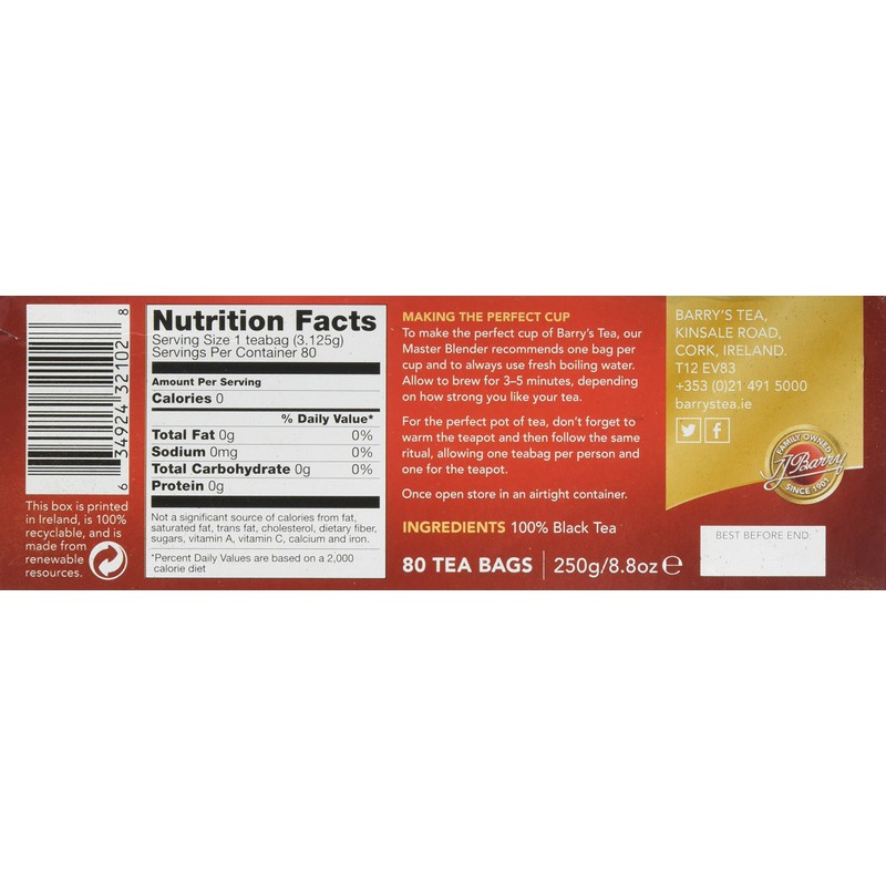 Barry's Tea Gold Blend Bags, 80 Count