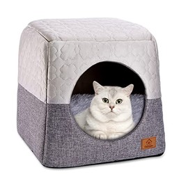 Ownpets Cat Bed for Indoor Cats, 3-in-1 Foldable Cat Cave Bed Cat Houses with Removable Washable Cushion Soft and Self Warming Cat Tent for Small Pets & Small Dogs(Grey)